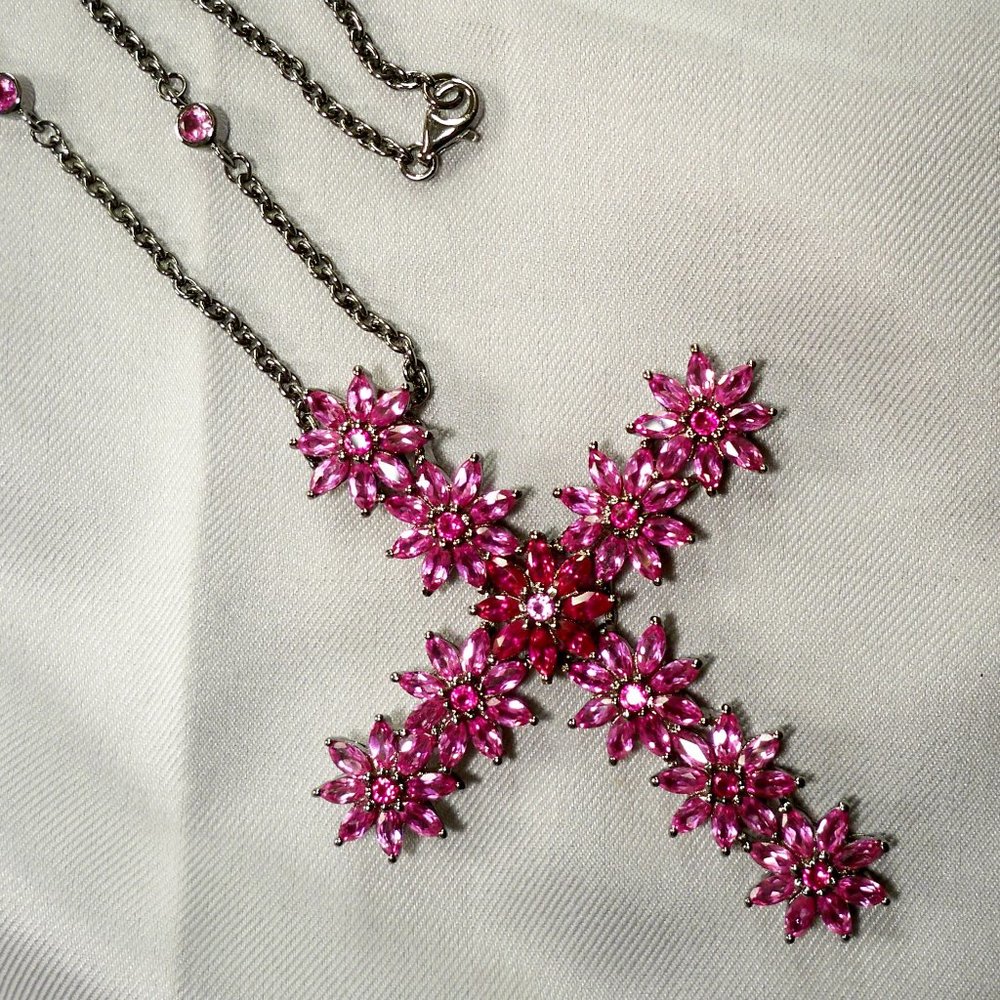 NEW Cross, Dark Pink Crystals DESIGNER Necklace